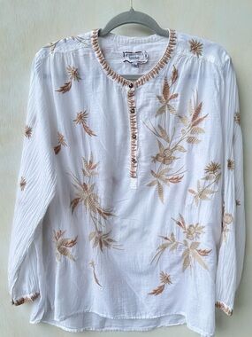 *JOHNNY WAS* JOELLE EMBROIDERED PRAIRIE BOHO BLOUSE* SIZE LARGE*